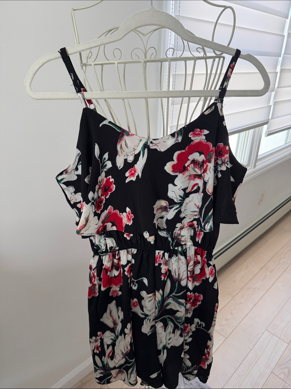 Floral & Black Ruffle Top Women's Shorts Romper